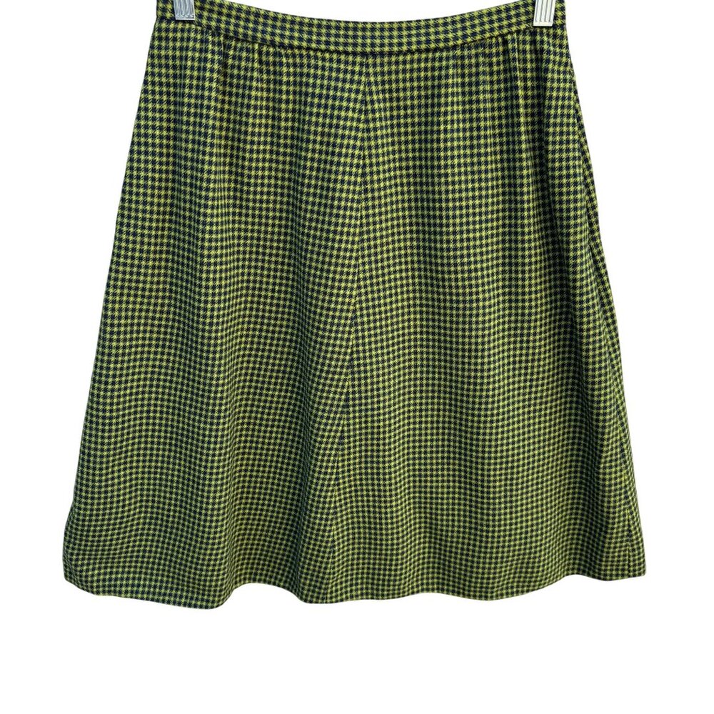 Pendleton Vintage 60s 70s Virgin Wool Houndstooth Twee‎ Mod A-Line Skirt Green S